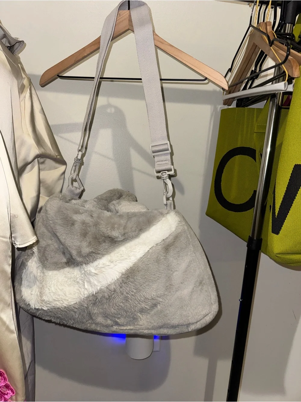 Nike Grey and White Plush Tote Bag